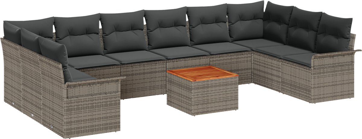 vidaXL Tuinbank - Set - 11 - st - 10-zits - Grijs - poly - rattan