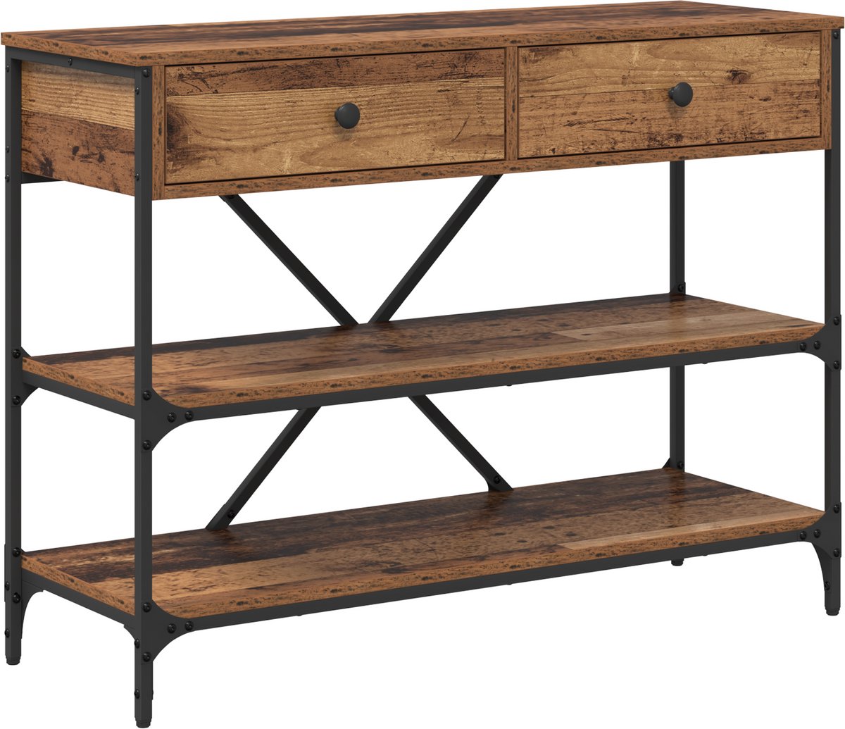 vidaXL Wandtafel - met - lade - met - plank - Bruin - 100 - x - 34,5 - x - 75 - cm - Hout