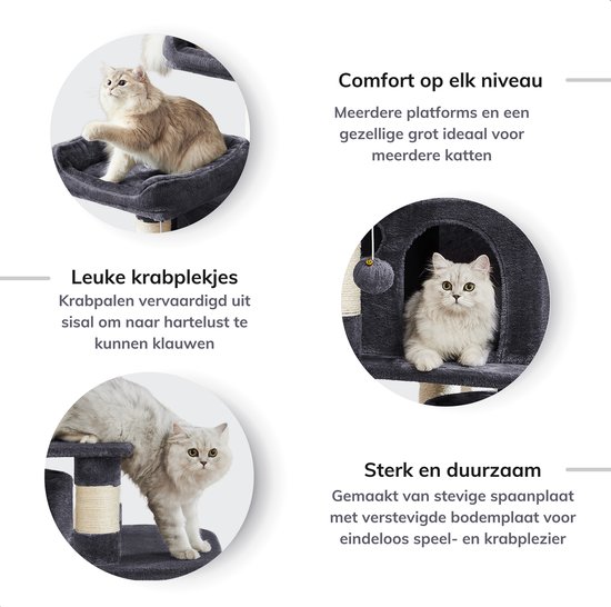 ACAZA Arbre à Chat - Arbre à Chat pour Grands Chats - Arbre à Chat - Hauteur 172 cm - Gris Foncé