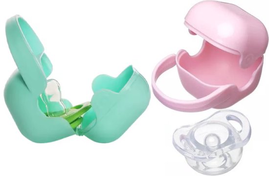 Boîte de rangement pour tétines - 2 pièces - Boîte à tétines - Porte-tétines - Conteneur pour tétines - Facile à emporter partout - Sac de transport pour tétines - Boîte de rangement pour tétines - Boîtes de rangement pour tétines - Vert + Rose