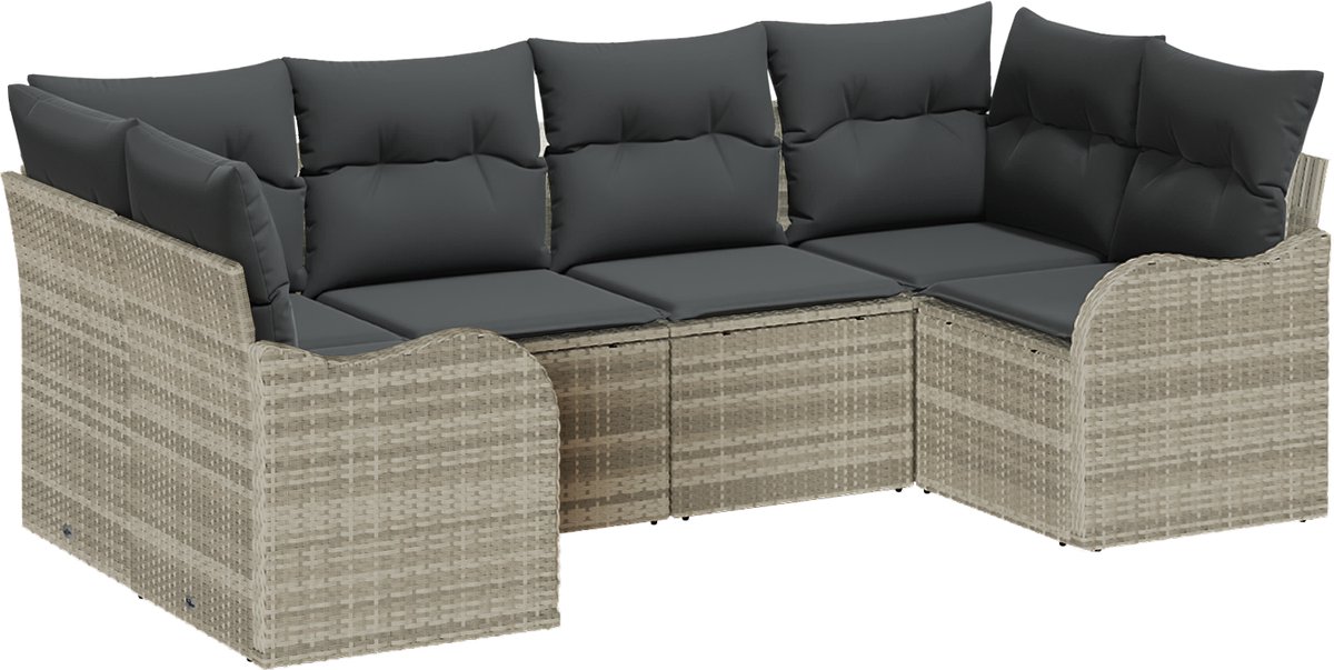 vidaXL - Tuinbank - Set - met - opslag - 6 - pcs - Lichtgrijs - Poly - rattan