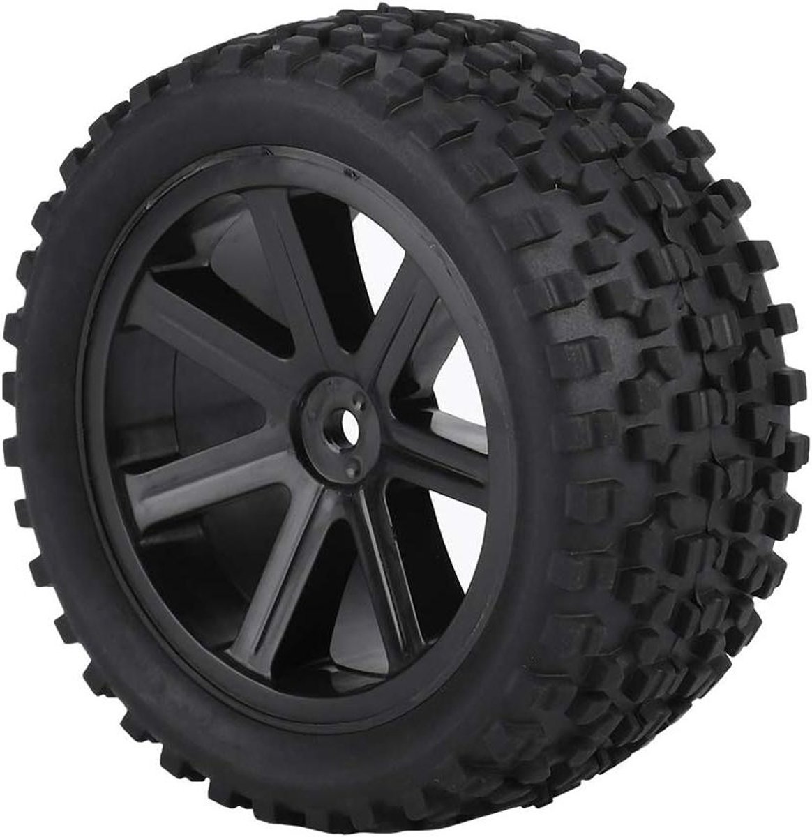 1/10 RC Truck Rubber Band Wiel Aluminium Velgen & Zwart Vierkant Patroon Rubber Banden 4 stuks (Zwart)