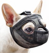 Muilkorf voor honden met korte neus - Met verstelbare, ademende mesh-hoofdband - Voorkomt bijten tijdens het eten - Zachte mesh-hondenmuilkorf - Voor buldogs en honden met een plat gezicht - Voor wandelen, drinken en voeren (M)