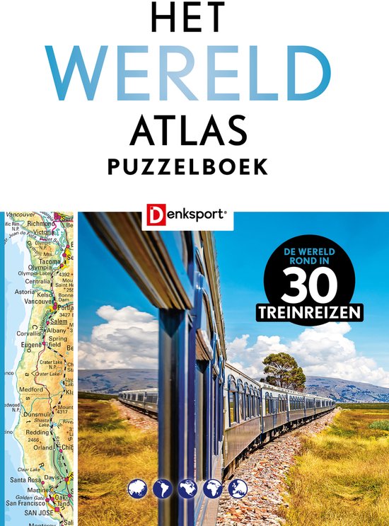Omslag van Het Wereld Atlas Puzzelboek- Treinreizen (BE)
