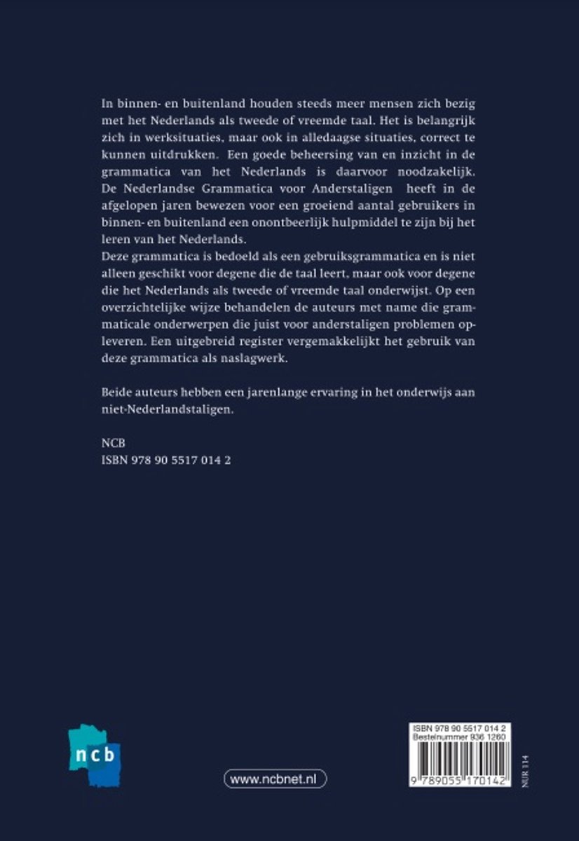 Nederlandse grammatica voor anderstaligen - back cover