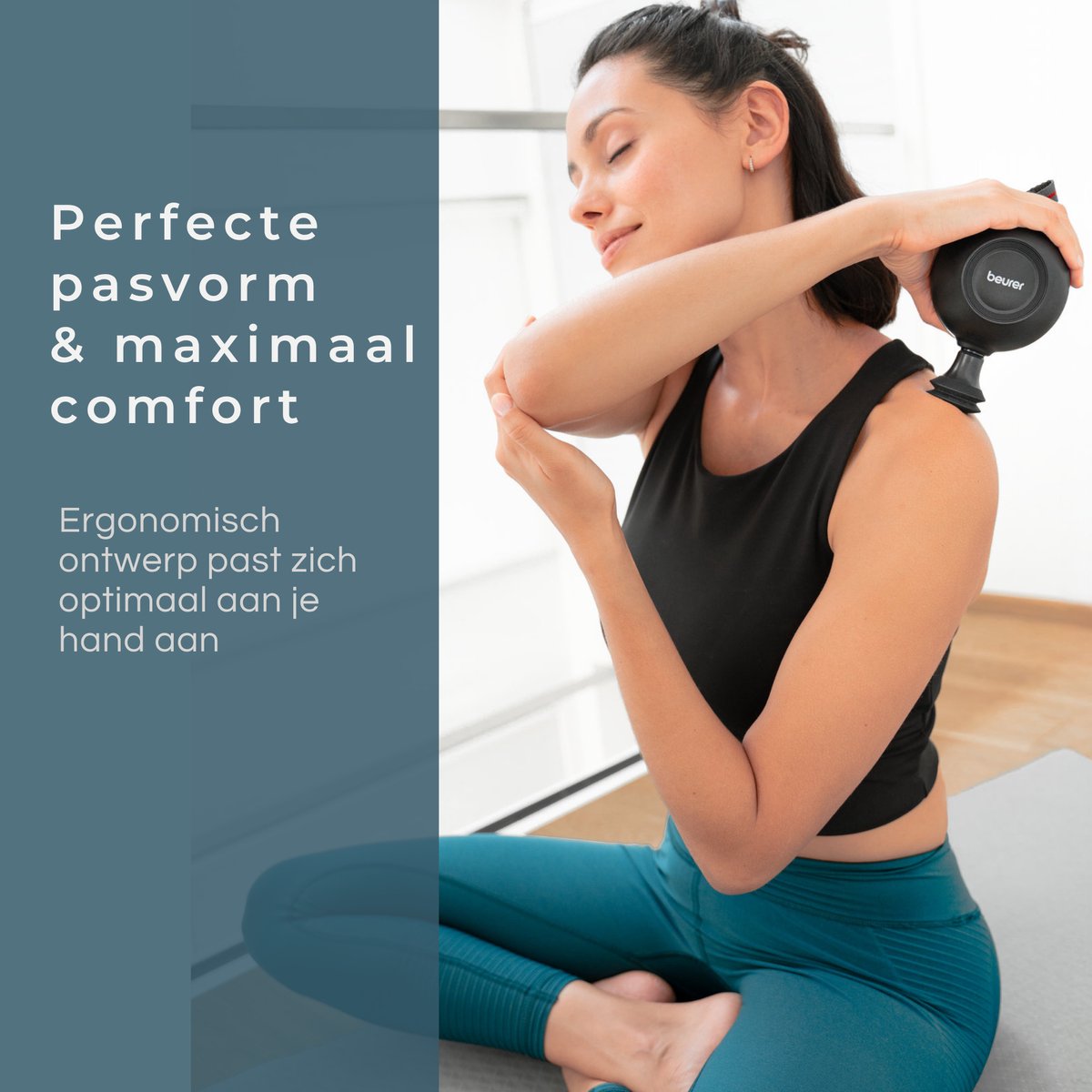 Afbeelding 3 van Beurer MG 101 SensorBoost Massage Gun – REVOLUTIONAIR ONTWERP – Ergonomisch rond - Druksensor - Stil en Compact – 5 Intensiteiten – 5 Opzetstukken – 3 Jaar Garantie