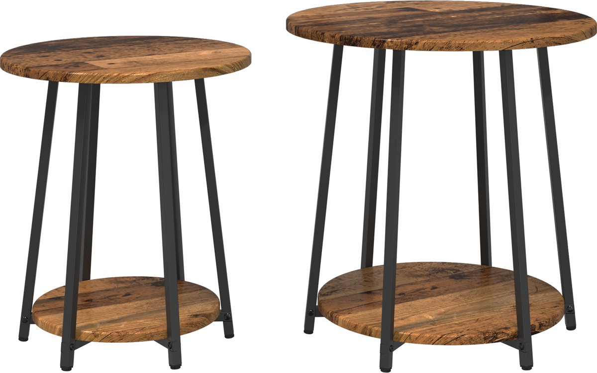 vidaXL Bijzettafelset - 2 - st - Oud - Hout - en - Zwart - 50 - x - 50 - x - 51 - cm