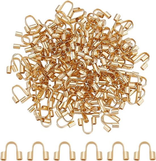 Foto: 150pcs real 18k gold plated u shape guards cable protectors 304 stainless steel wire guardian protector metal wire loops terminators for necklaces bracelets jewelry making