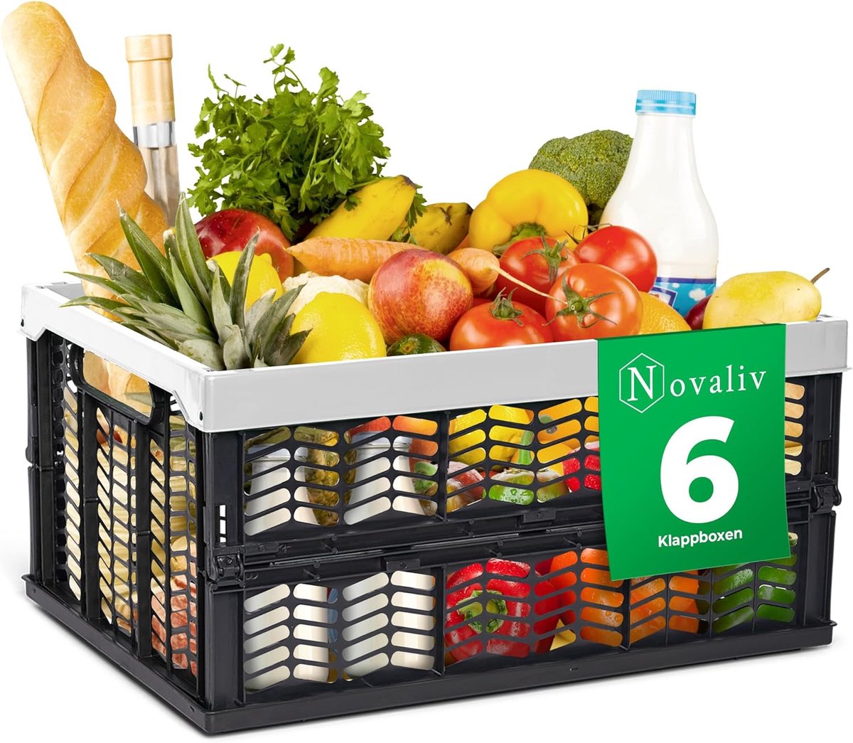 Opvouwbare dozen opvouwbaar stabiel 6x 30L grijs zwarte manden boodschappenbox opvouwbare dozen set draagbox opbergmanden boodschappenmanden manden opbergkeuken