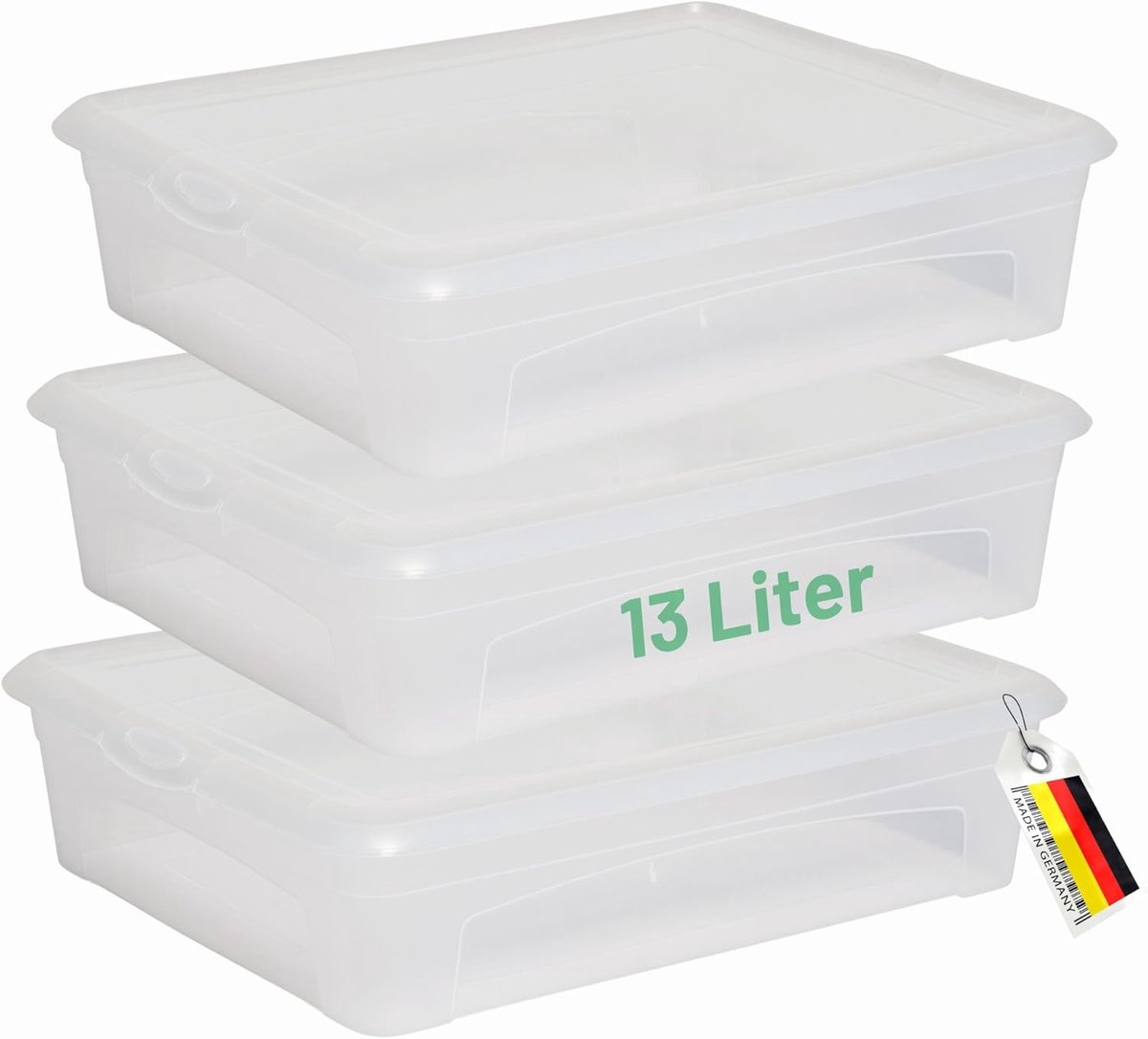 3x opbergdozen met deksel 13L transparante dozen stapelbaar nestbaar opbergdozen met clipsluiting kunststof BPA-vrij 41x34x10 cm
