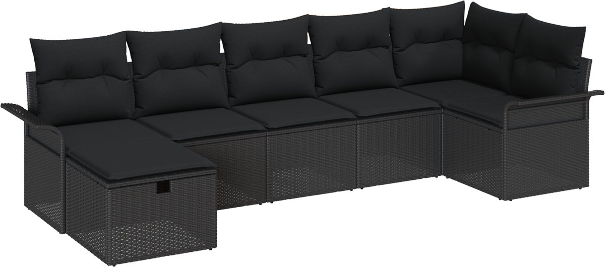 vidaXL Tuinbank - Set - 7 - st - Poly - rattan Zwart