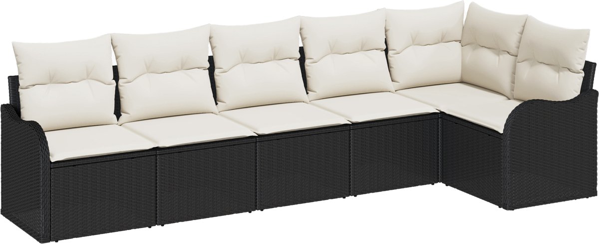 vidaXL - Tuinbank - Set - met - opslag - 6 - pcs - Zwart - poly - rattan