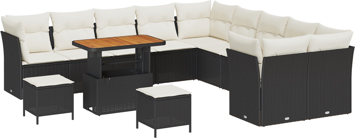 vidaXL - Tuinbank - Set - 13 - pcs - Zwart - poly - rattan