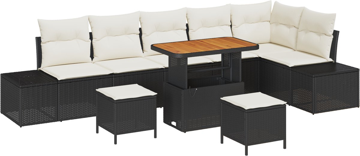 vidaXL - Tuinbank - Set - met - kussen - met - opslag - 9 - pcs - Zwart - Poly - rattan