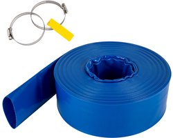 Afvoerslang, 2” X 105', Platte Pvc-Weefslang, Robuuste Terugspoel-Afvoerslang met Klemmen, Weerbestendig En Plaatsvast, Ideaal voor Zwembaden En Wateroverdracht, Blauw