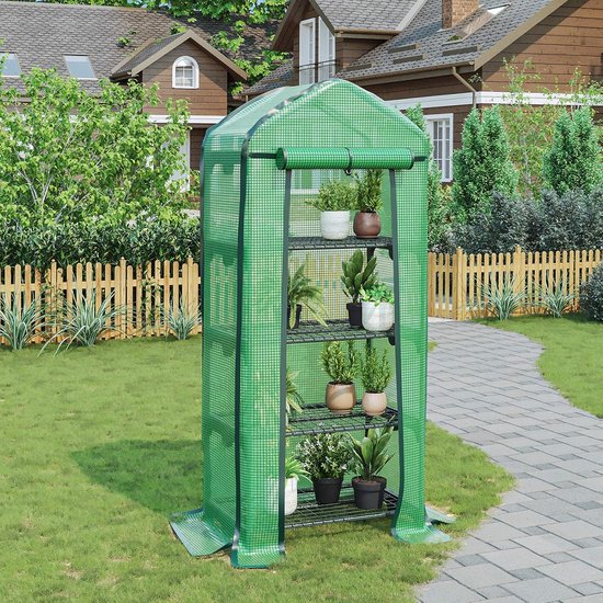 LARMNEE Tomatenkas, tomatenkas, klein, stabiele foliekas, tomatenkas, balkon, 85 x 45 x 150 cm, met PE-roosterfolie en oprolbare deuren, groenten, tuin, groen, EGN14GH02