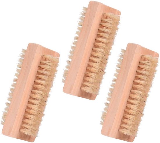 Brosse à ongles - Bois - Double face - Brosse de nettoyage - 3 pièces - 9,6 x 3,7 cm