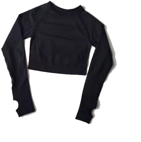 Foto: Sporttop sport top met lange mouwen sportshirt crop top sport top zwart long sleeve zwarte top hippe sportoutfit sporten sportfashion sportieve top l large chpn