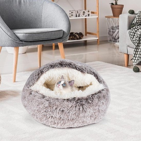Fluffy Schelpvormig Hondenbed 60 cm - Warm Kattenbed - Wasbaar Dierenbed - Pluche Hondenmand - Zacht Knuffelbed voor Binnen