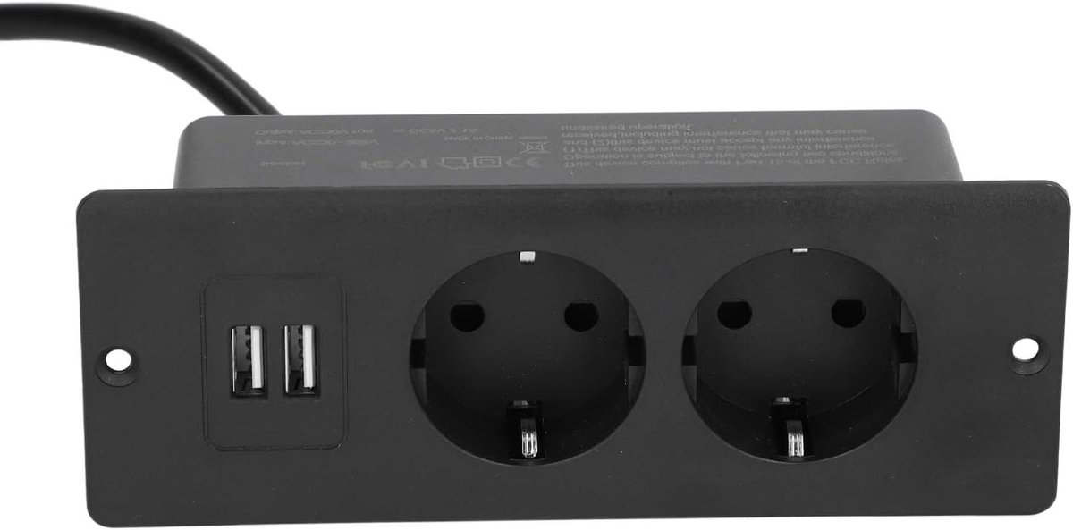 Inbouwstekkerdoos 2 USB 2 AC 230‑265V Conferentie-inbouwcontactdoos Snel Opladende Desktop-krachtcentrale met Kabel van 15 M Ruimtebesparende Oplossing EU-stekker