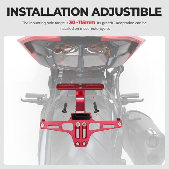 Universele accessoires voor motormodificatie, kentekenplaathouder voor elektrische motorfiets, kentekenplaathouder voor vliegtuig, kentekenplaathouder voor elektrische motorfiets, aangepast kentekenplaathouder met LED-verlichting, rood
