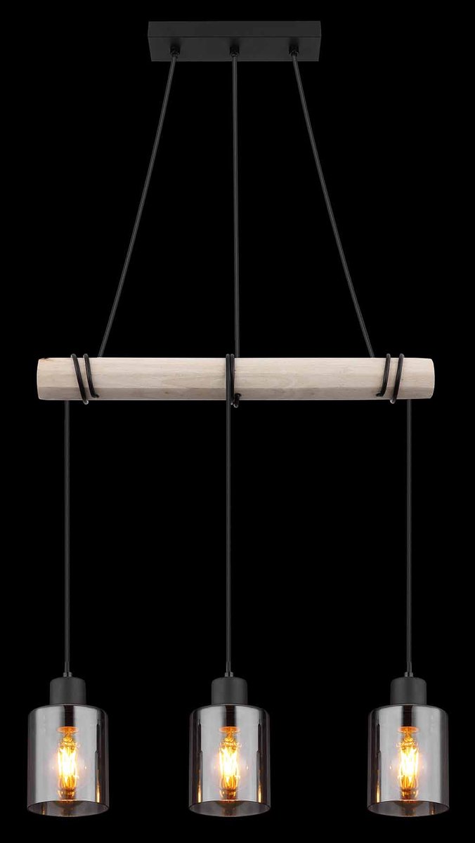 Globo - hanglamp - Hadera - naturel zwart - metaal - grote eettafellamp - E27 - 15465-3H