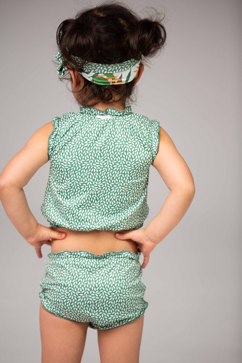 Ducksday - Omkeerbare baby tankini met haarlint - voor meisjes - UPF 50+ - Driedelige zwemset - Toucan - Tropisch groen — afbeelding 3