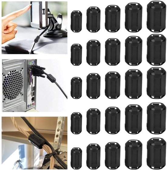 Lot De 20 Anneaux En Ferrite Anti-Interférences | 3.5mm à 13mm | Pour Câbles USB, Souris, Clavier, Audio
