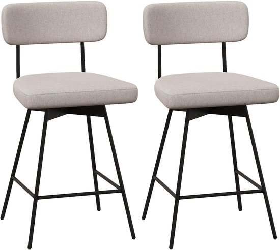 COSTWAY Set de 2 tabourets de bar, pivotant, chaise de bar rembourrée avec dossier et repose-pieds, hauteur d'assise 63,5 cm, chaise de cuisine avec structure en métal, tabouret de bar moderne pour cuisine, salle à manger