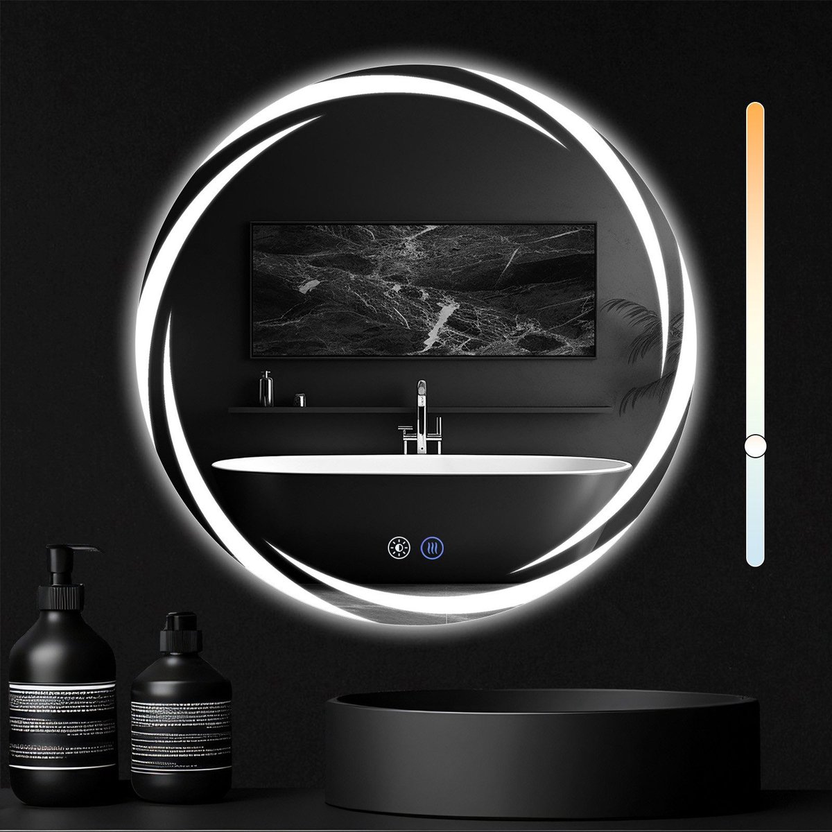NETTLIFE Badkamerspiegel met LED Verlichting - Nikkel - Dimbaar - LED badkamerspiegel 60cm - IP44 Wandspiegel met touch switch - 3 LED standen