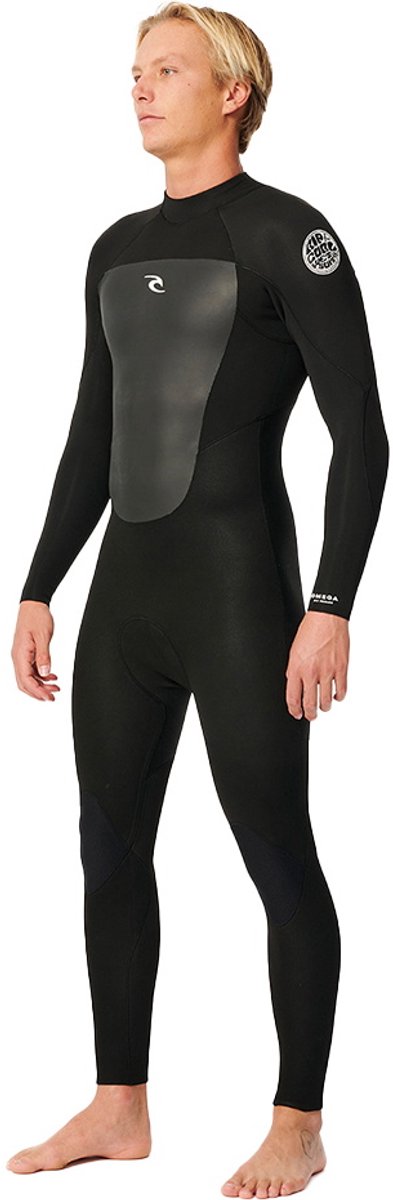 2025 Rip Curl Heren Omega 4/3mm Rug Ritssluiting Wetsuit - Blac