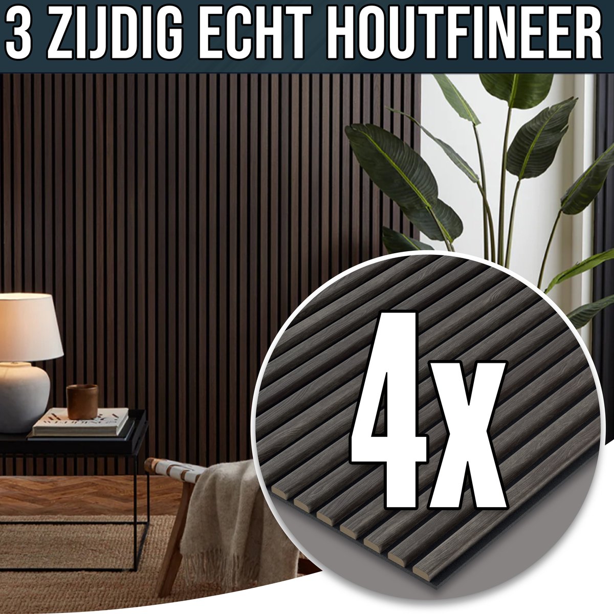 YSONIC Akoestische Wand Panelen - 4 Stuks - 260x60 - Echt Houtfineer - Luxe & Stijlvolle Geluidsabsorptie Eiken Akupaneel - 3 Zijdige Laminatie - Smokey Oak