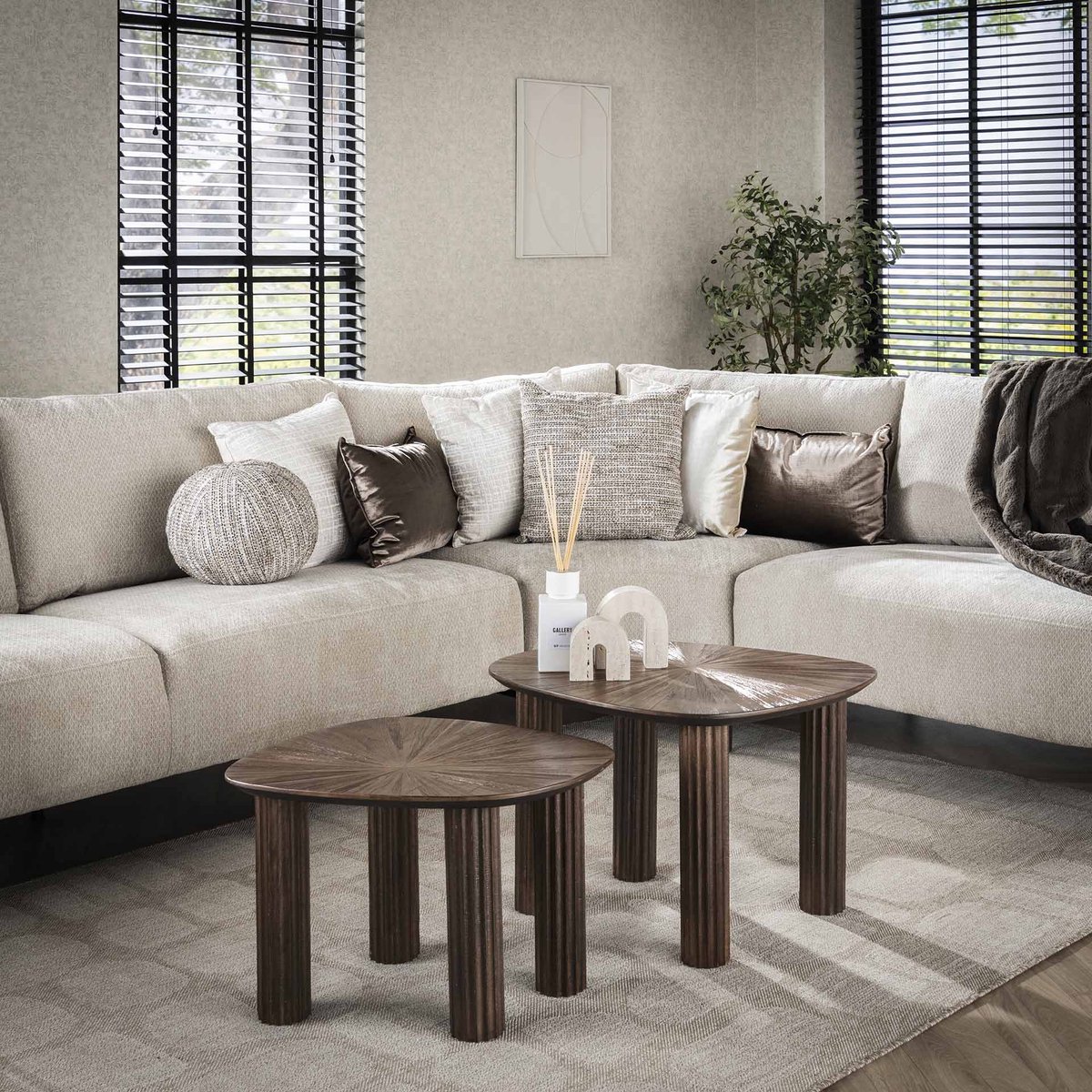 Dimehouse Salontafel set van 2 Myla Organisch Vierhoekig Teakhout Bruin - Japandi - 62 x 51 x 43 cm - Hout - Japandi - Ovaal Teak hout