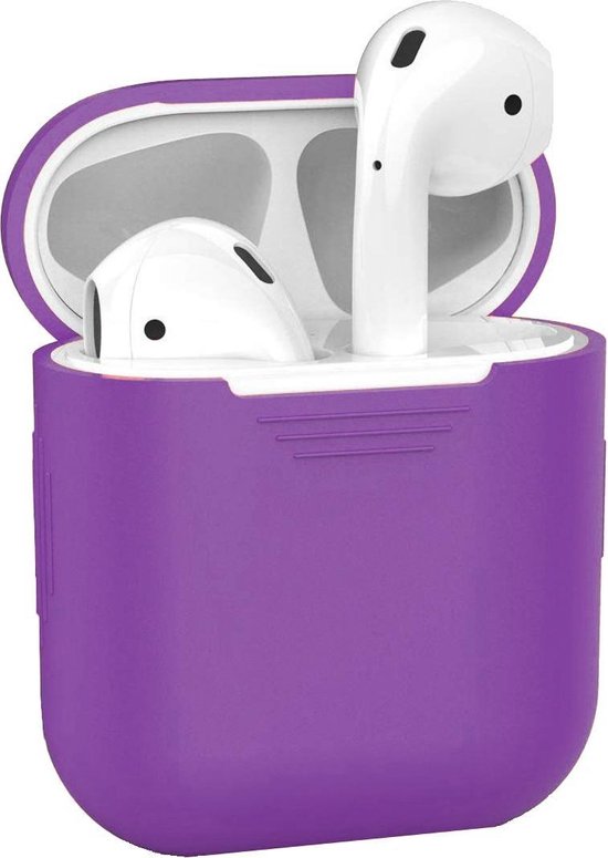 Foto: Case geschikt voor airpods hoesje hoes siliconen met clip cover hoesje geschikt voor apple airpods 1 2 hoes siliconen paars