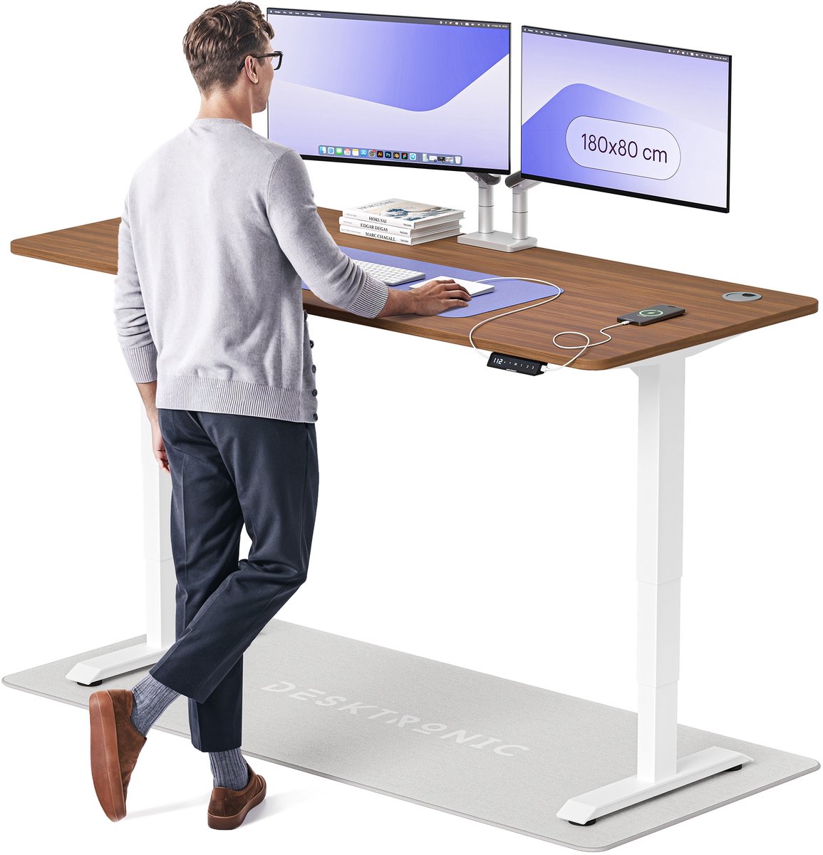 Desktronic HomePro Bureau - Elektrisch zit-sta - 180x80cm Grijs/Eiken