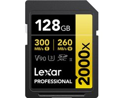 Lexar SD Pro Gold Series UHS-II 2000x 128GB - Lezen 300MB/s, Schrijven 260MB/s - V90