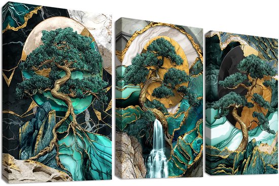 Foto: Indrukwekkend canvas schilderijen set met marmer berg en natuurelementen voor wanddecoratie