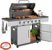 Gasbarbecue - Gasbarbecue en grill - 6 Branders - Met slang en thermometer - zilver