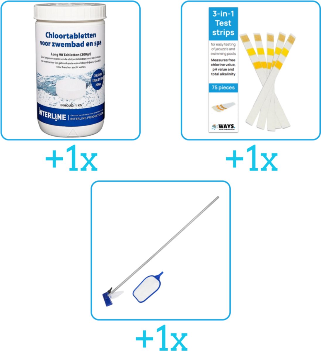 Zwembad Onderhoudsbundel – Zwembad Onderhoud Starterspakket bevat Chloor – Testrips en Schoonmaakset – Interline Onderhoud Starterspakket – Chloortabletten – Geschikt voor zwembaden met meer dan 25.000 liter (3-delig) Zwembad Onderhoudsbundel – Zwembad Onderhoud Starterspakket bevat Chloor – Testrips en Schoonmaakset – Interline Onderhoud Starterspakket – Chloortabletten – Geschikt voor zwembaden met meer dan 25.000 liter (3-delig)