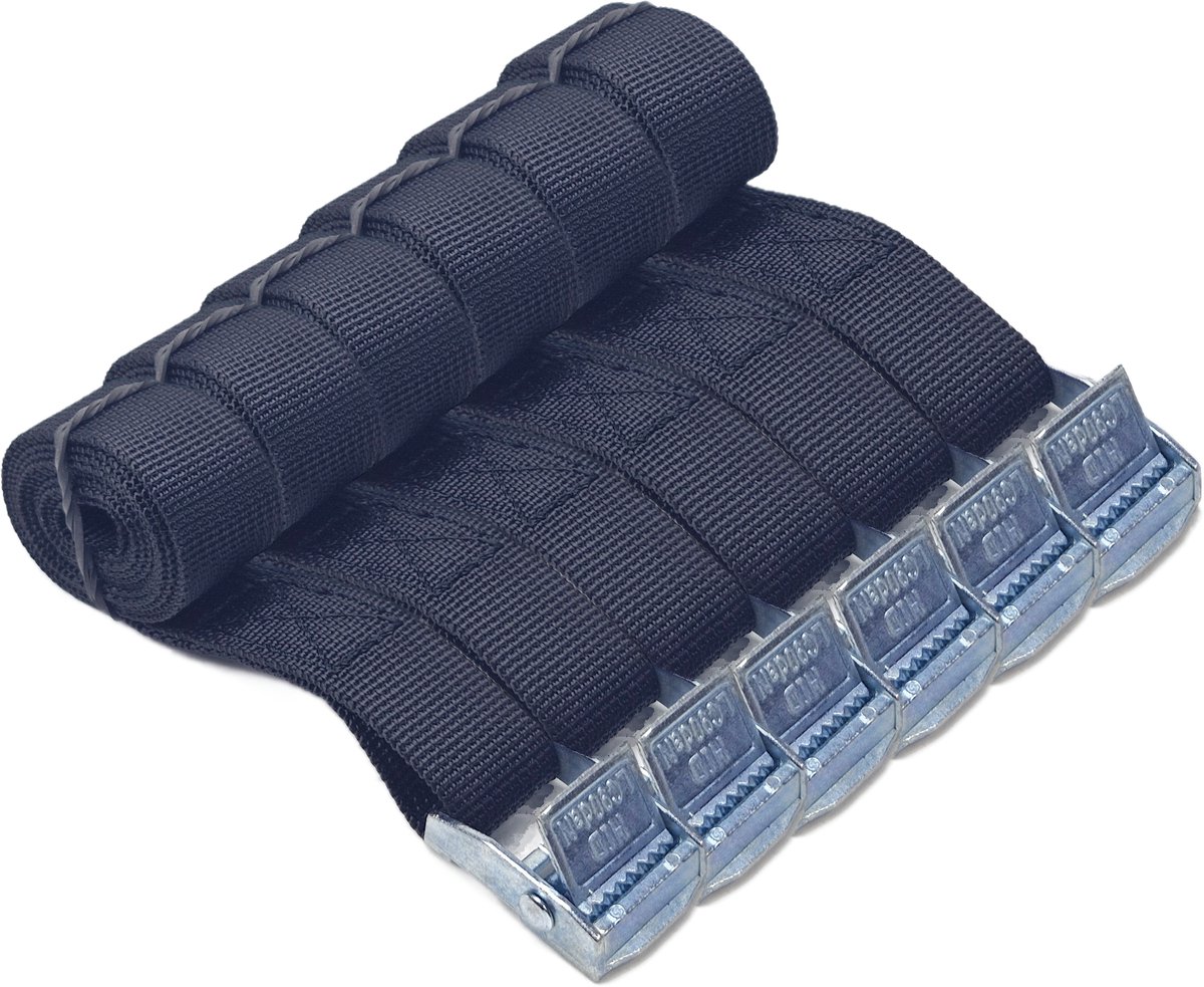 BCF-Products - Spanbanden - 1 meter - 6 stuks - Zwart - Sjorbanden - Spanriemen - Bindriemen - Spanbandjes met gesp