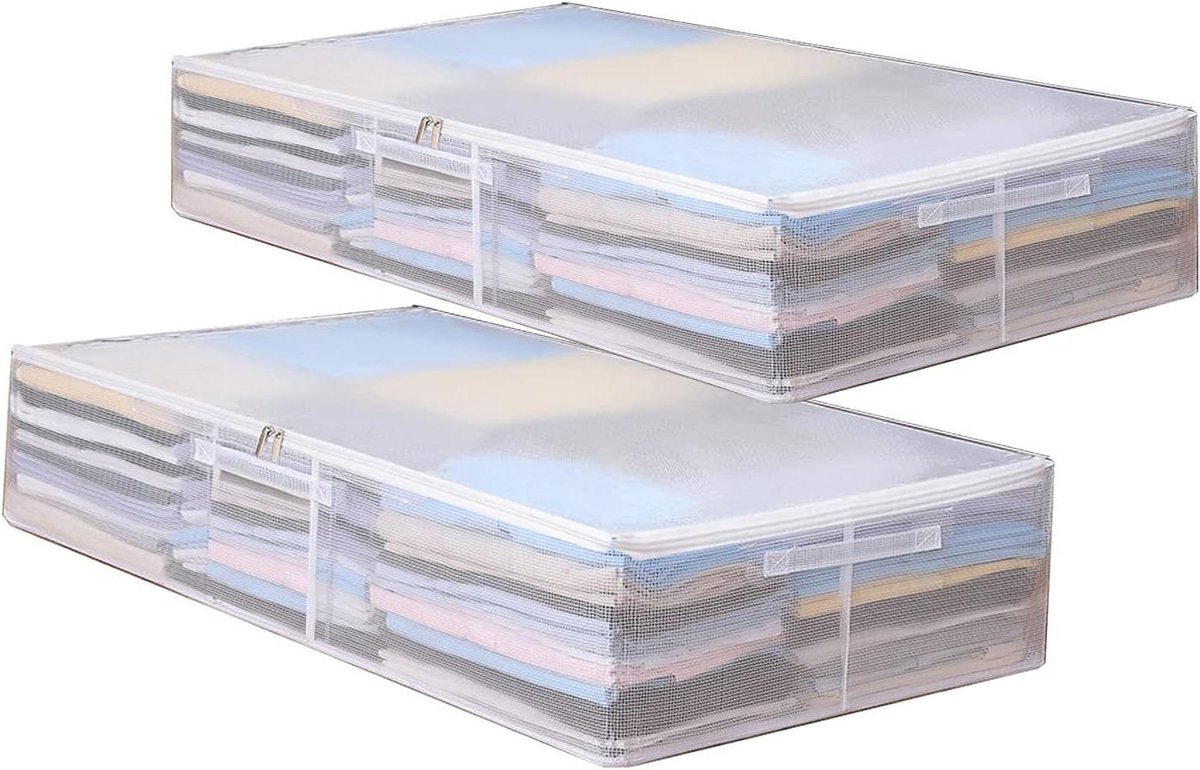 Opbergtas Voor Kleding - Transparante Opbergzakken - Opbergdozen Voor Kleding - Opvouwbare Organizer Voor Onder Het Bed Met Versterkte Handgreep Voor Kleding, Dekens, Schoenen, Beddengoed (2 Pack)