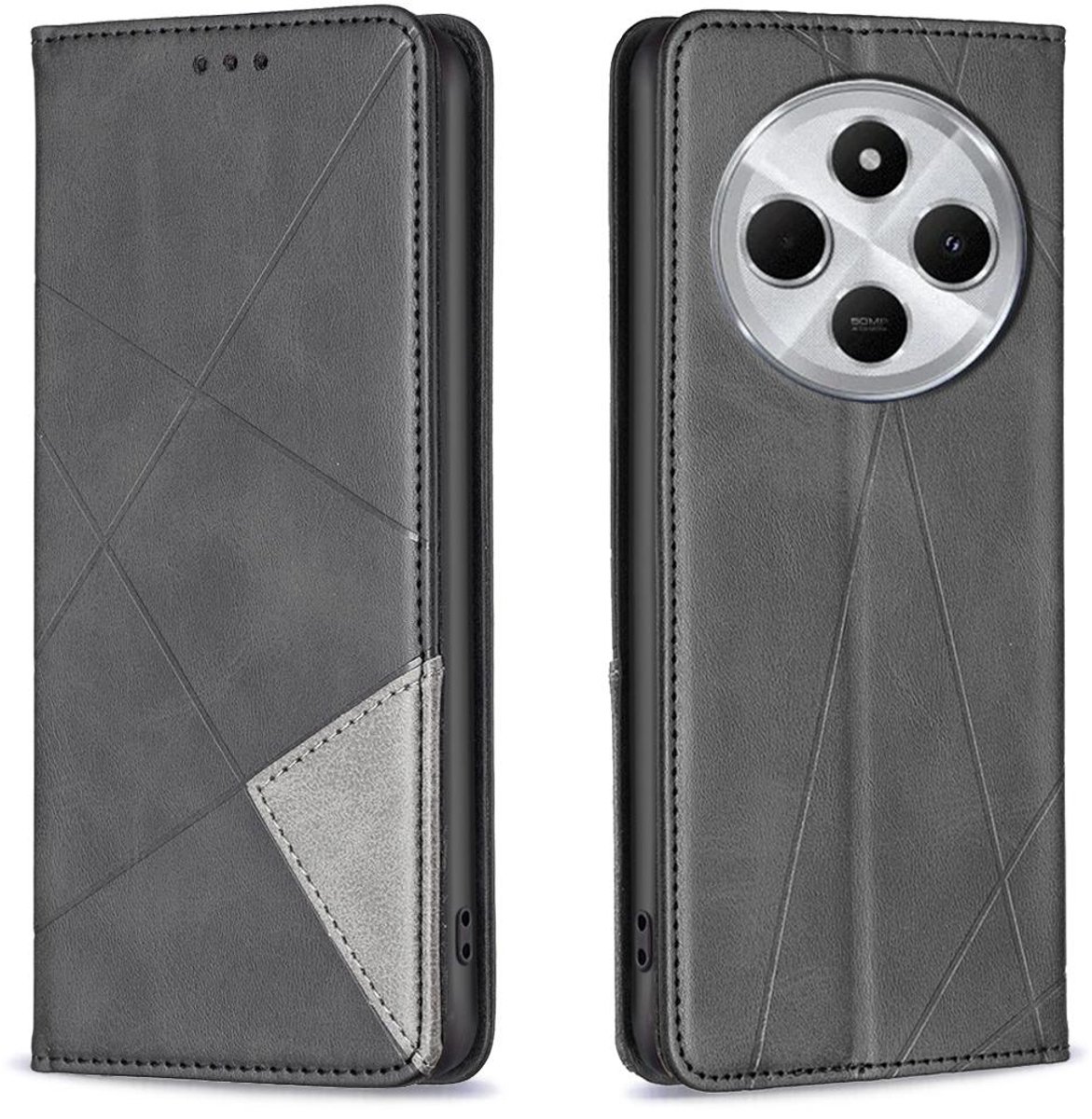Mobigear Telefoonhoesje geschikt voor Xiaomi Redmi 14C Hoesje | Mobigear Rhombus Slim Bookcase | Pasjeshouder voor 2 Pasjes | Telefoonhoesje voor Pinpas / OV Kaart / Rijbewijs - Zwart