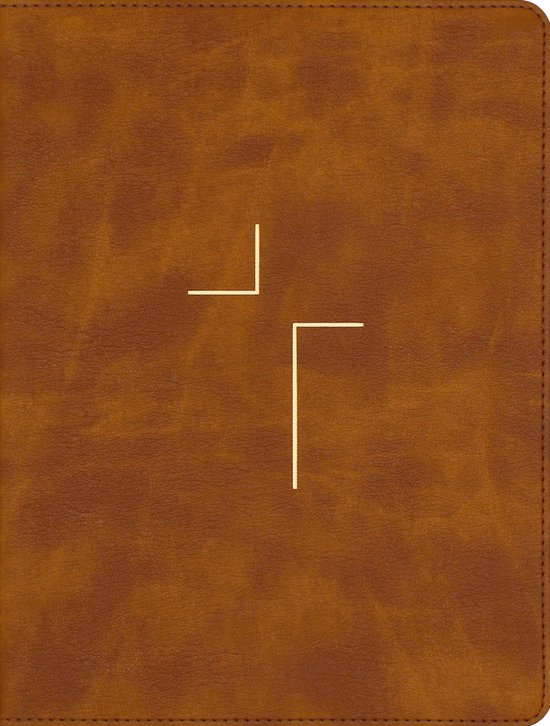 Bruine leersoft kaft met een gouden kruis en comfortabele print.