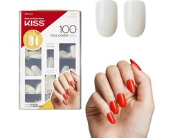 foto van KISS 100 Full Cover Nepnagels Ovaal – doorzichtige kunstnagels met lijm – 100 stuks voor 5 manicures