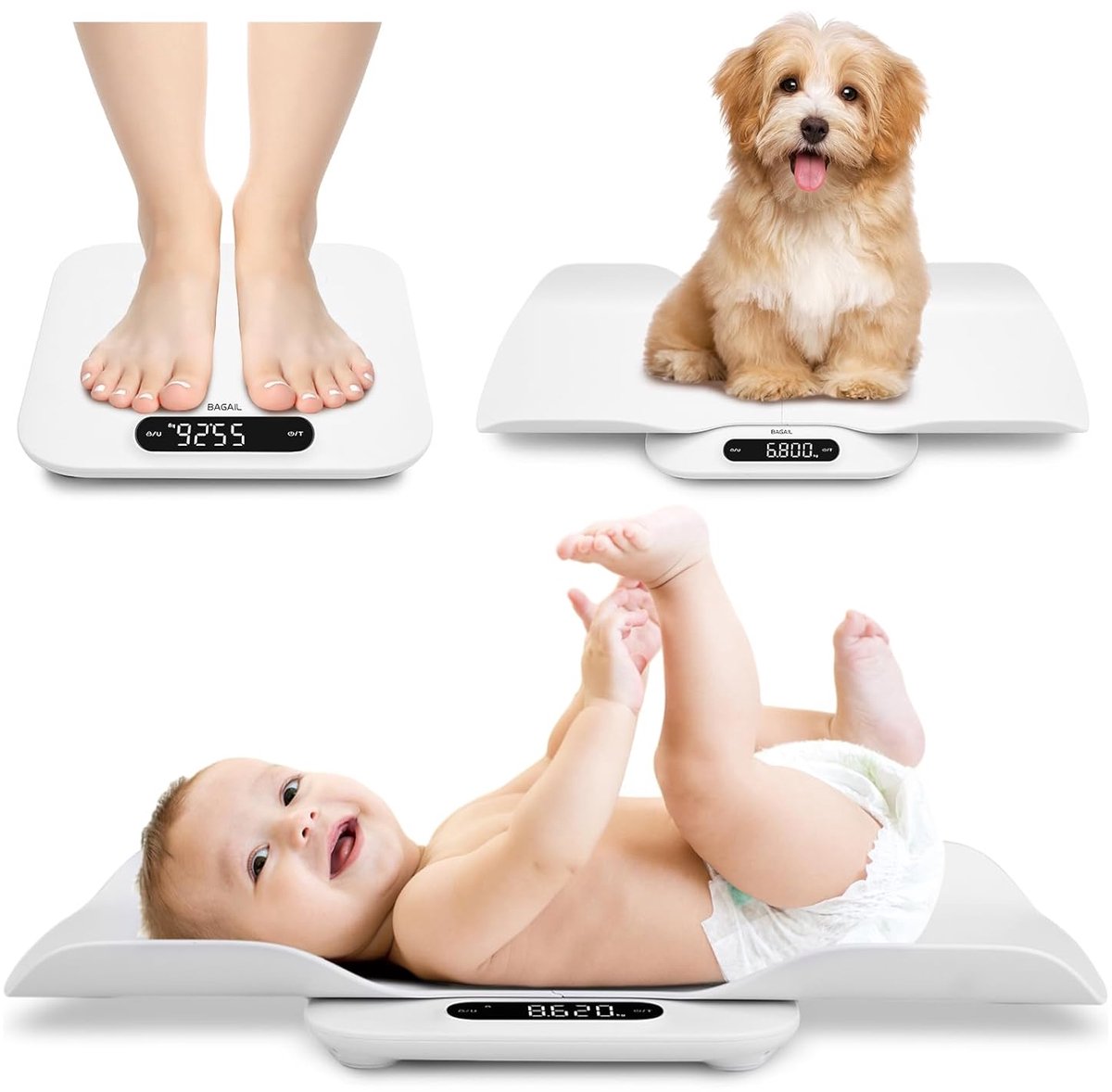 Digitale Weegschaal voor Baby, Huisdier en Volwassenen – Nauwkeurig Tot 180 kg met Automatische Vergrendeling en Rotatie