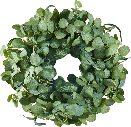 Kunstmatige Decoratieve Krans, 66 cm, Groen, Eucalyptusbladeren, Bessen, Doornige Stengels, Het Hele Jaar Door voor Binnen en Buiten, voor De Huismuur