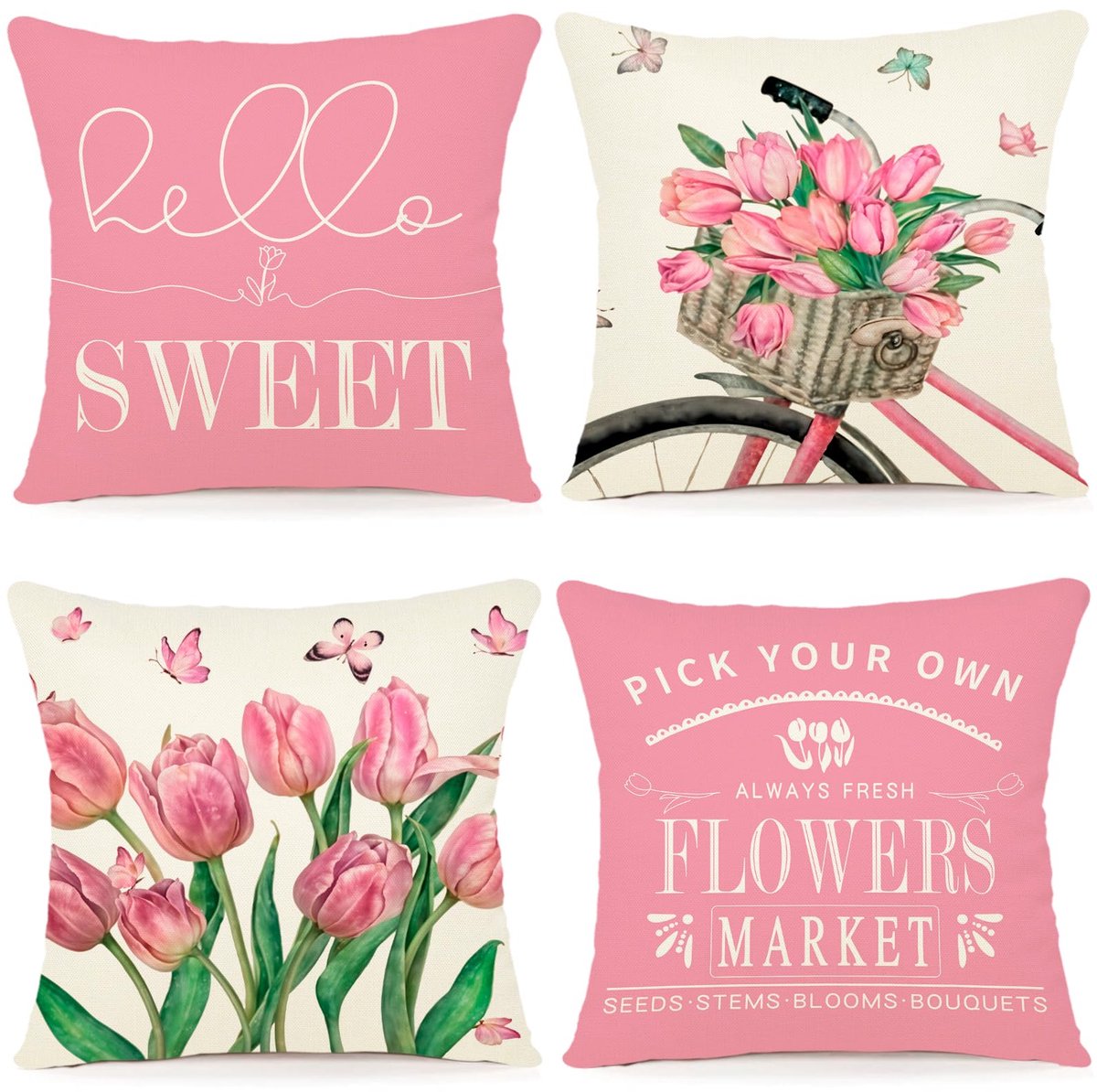 Unyqoos ® Kleurrijke Bloemenkussenhoezen Set van 4 voor Lente Decoratie in Woonkamer of Buitenruimte roze