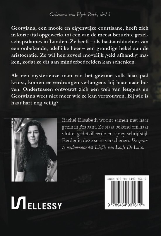 Boekomslag met foto van schrijfster Rachel Elisabeth, die woont in Brabant.