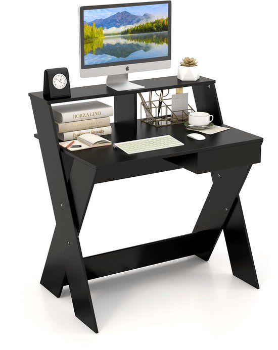 COSTWAY Computerbureau met lade, bureau met monitorverhoger Werktafel X