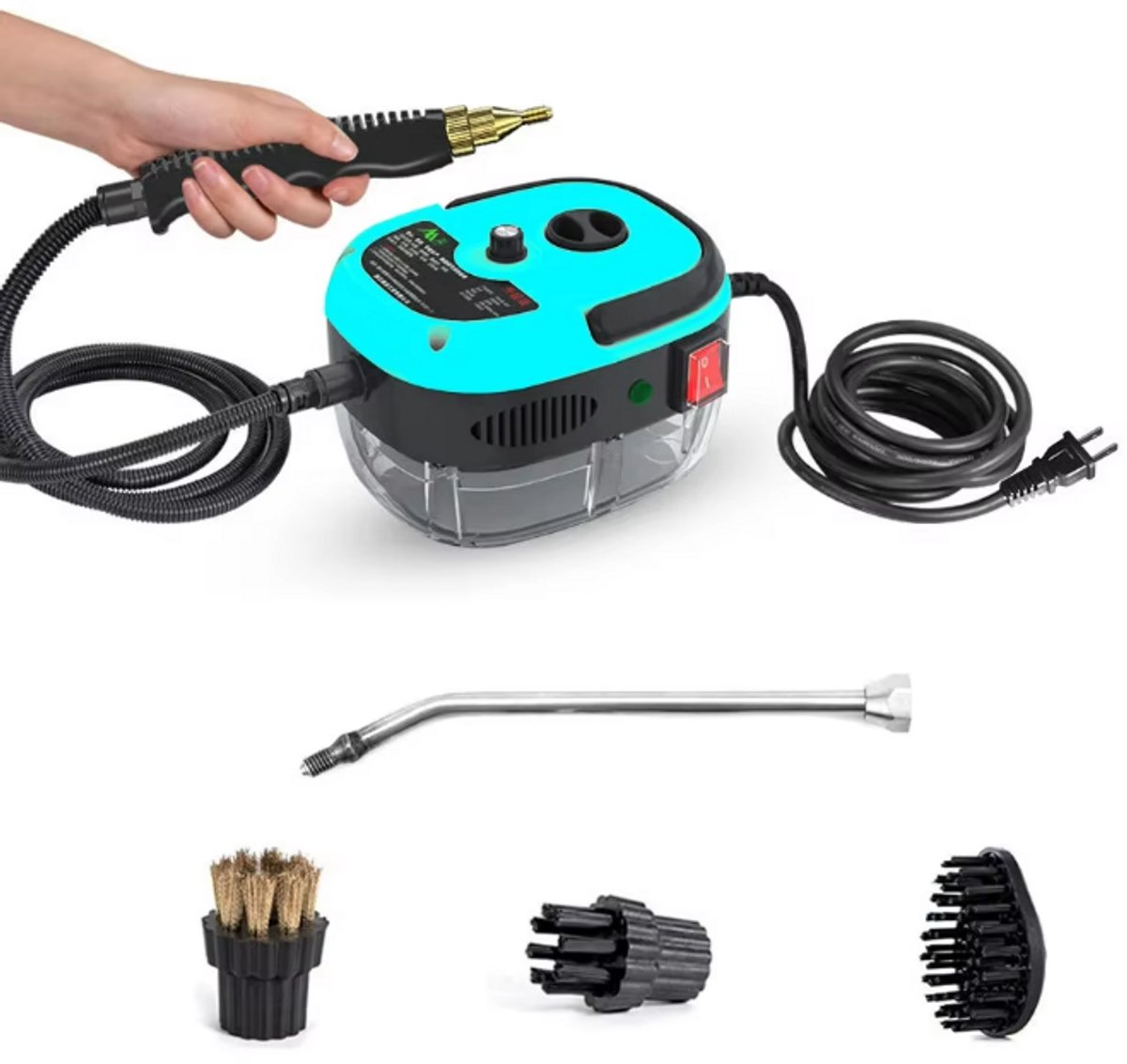 Draagbare Handstoomreiniger - 2500W - Hoge Druk - Reiniger met - Borstelkoppen voor - Keuken Meubels - Badkamer Auto - Blauw